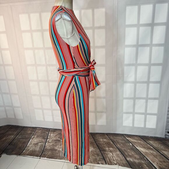 Alice & Olivia Delora colorful vertical striped wrap tie waist midi dress size 2 - Picture 9 of 16